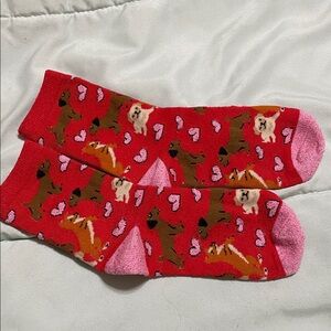 Red Dog & Heart Crew Socks - Pink Accents